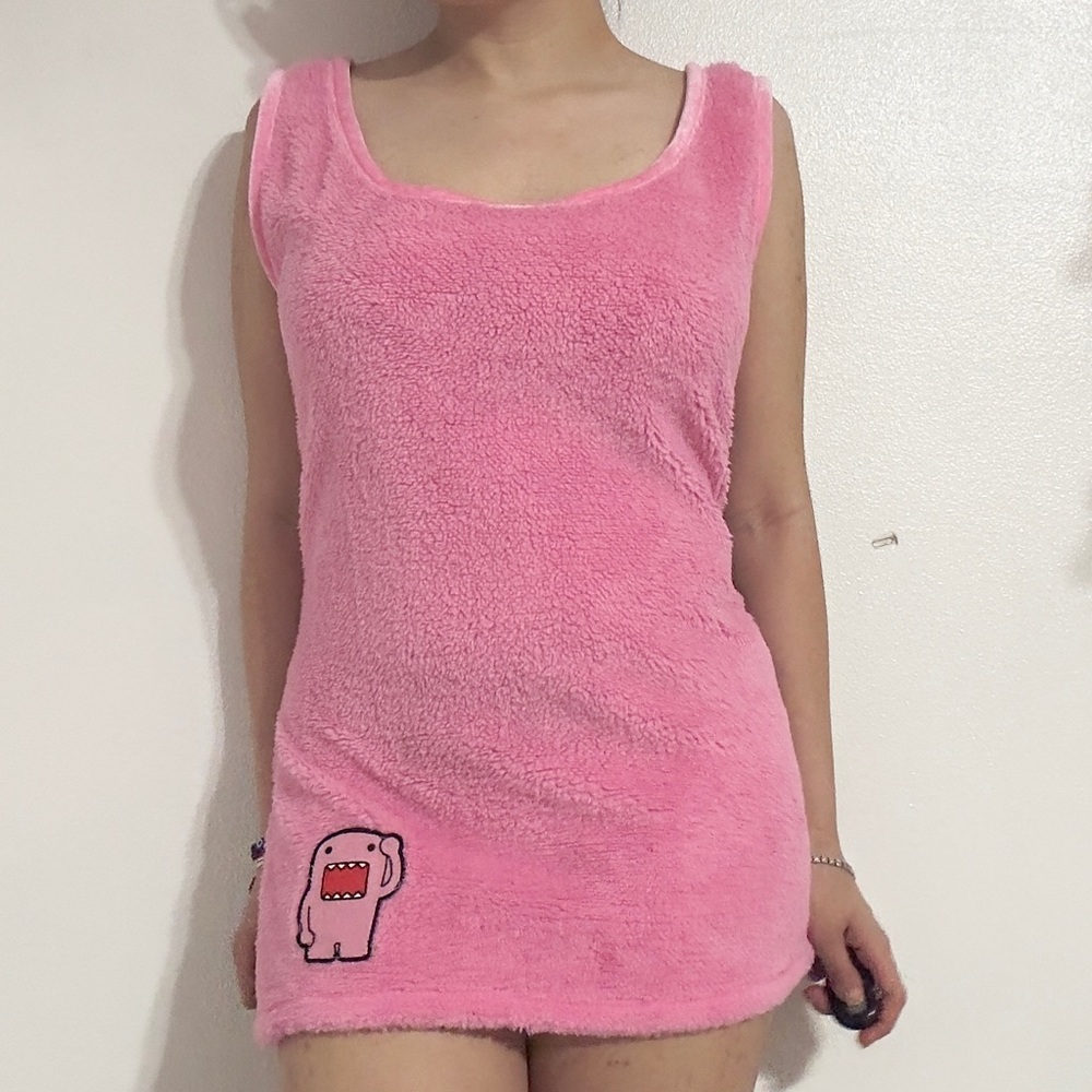 Pastel pink fuzzy domo kun sleeveless dress top